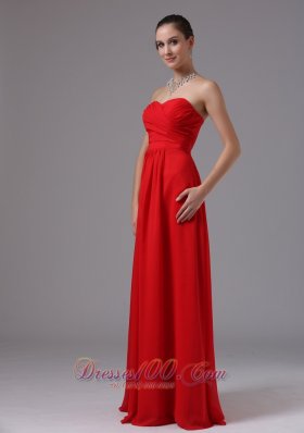 Tomato Red Sweetheart Prom Evening Gowns Ruch Chiffon