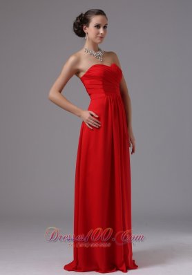 Tomato Red Sweetheart Prom Evening Gowns Ruch Chiffon