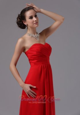 Tomato Red Sweetheart Prom Evening Gowns Ruch Chiffon