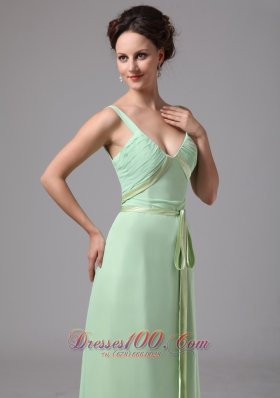 Apple Green Sash Straps Prom Dress For Wedding Guests