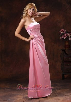 Side Gather Rose Pink Bridesmaid Dress Strapless