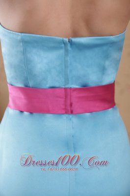 Light Blue Empire Dress for Maid of Honor Pink Sash