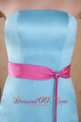 Light Blue Empire Dress for Maid of Honor Pink Sash