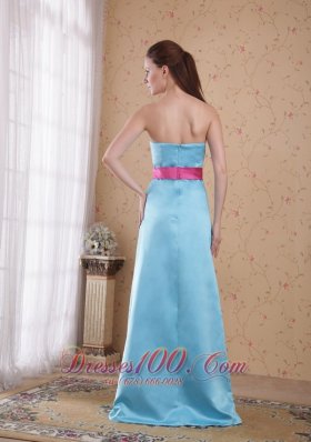 Light Blue Empire Dress for Maid of Honor Pink Sash