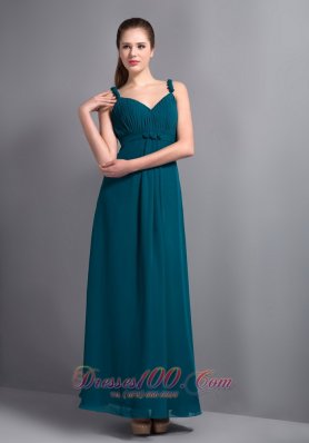 Strap Ankle-length Teal Prom Dress Empire Ruching