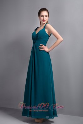 Strap Ankle-length Teal Prom Dress Empire Ruching