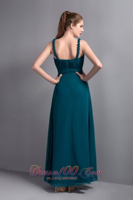 Strap Ankle-length Teal Prom Dress Empire Ruching