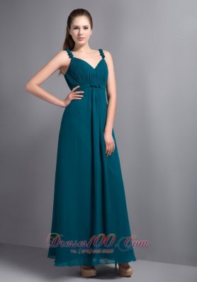 Strap Ankle-length Teal Prom Dress Empire Ruching