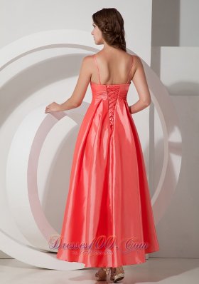 Watermelon Red Spaghetti Straps Prom Dress Asymmetrical