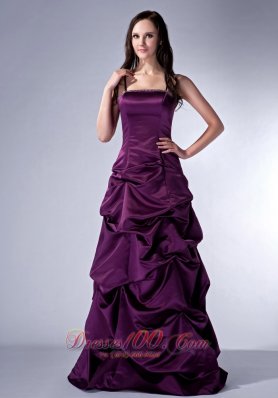 Straps Grape Purple Pick-ups Bridesmaid Gowns Trimmed