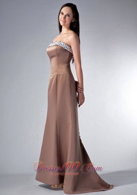 Beaded Trimmed Coffee Brown Bridesmaid Dress Button Back