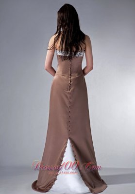 Beaded Trimmed Coffee Brown Bridesmaid Dress Button Back