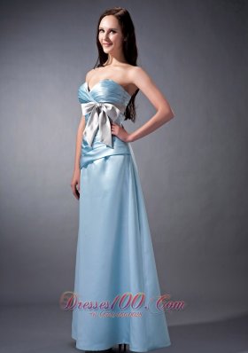 Ruching Sky Blue Bow Bridesmaid Dress Sweetheart Colored