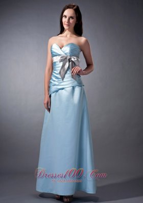 Ruching Sky Blue Bow Bridesmaid Dress Sweetheart Colored