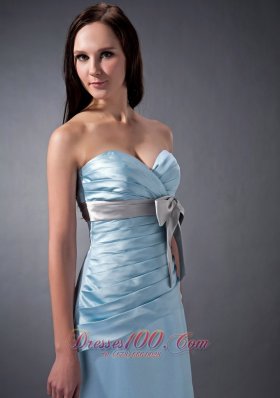 Ruching Sky Blue Bow Bridesmaid Dress Sweetheart Colored