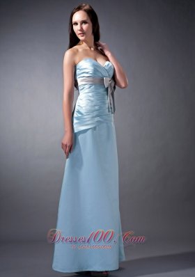 Ruching Sky Blue Bow Bridesmaid Dress Sweetheart Colored