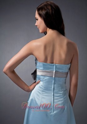 Ruching Sky Blue Bow Bridesmaid Dress Sweetheart Colored