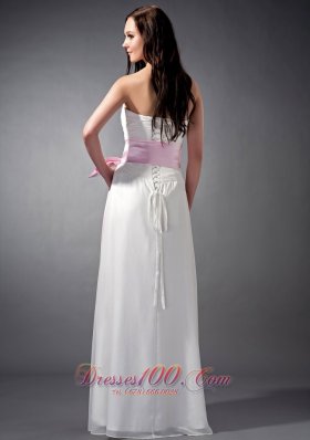 Chiffon White and Baby Pink Sash Bridesmaid Dress Empire