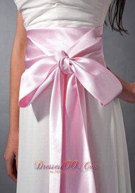 Chiffon White and Baby Pink Sash Bridesmaid Dress Empire