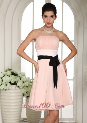 Strapless Baby Pink Bridesmaid Minidress Black Sash