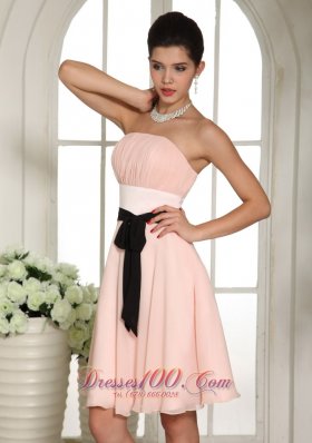 Strapless Baby Pink Bridesmaid Minidress Black Sash