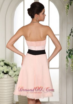 Strapless Baby Pink Bridesmaid Minidress Black Sash