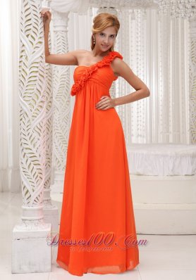 Floral One Shoulder Orange Red Dress for Bridesamids