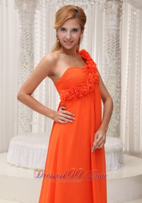 Floral One Shoulder Orange Red Dress for Bridesamids