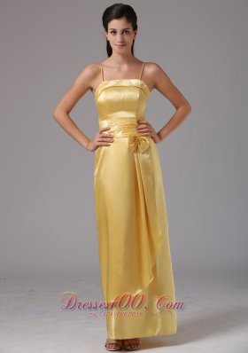 Bow Spagetti Straps Bridesmaid Dress Medium Yellow