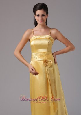 Bow Spagetti Straps Bridesmaid Dress Medium Yellow