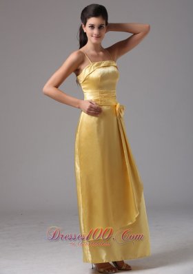 Bow Spagetti Straps Bridesmaid Dress Medium Yellow