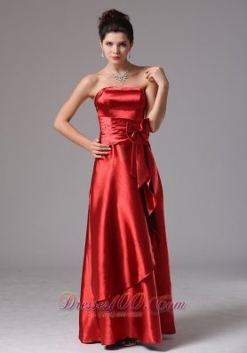 Layer Wine Red Column Bridesmaid Dress With Bows
