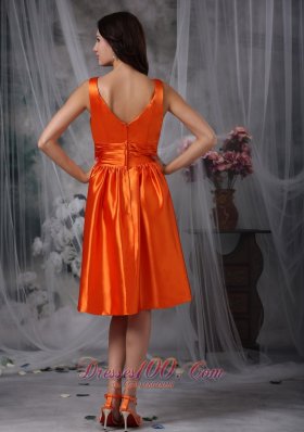 V-neck Knee-length Orange Red Prom Dress Column