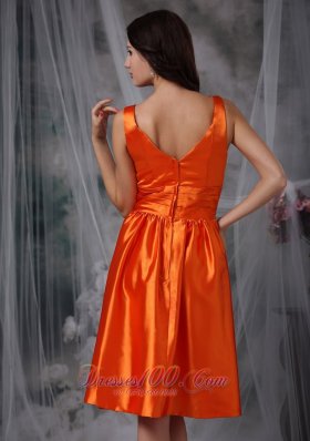 V-neck Knee-length Orange Red Prom Dress Column