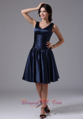 Empire V-neck Ruching Navy Blue Bridesmaid Dress