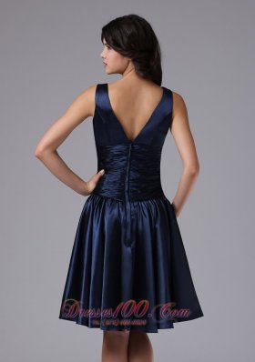 Empire V-neck Ruching Navy Blue Bridesmaid Dress