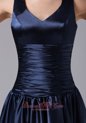 Empire V-neck Ruching Navy Blue Bridesmaid Dress