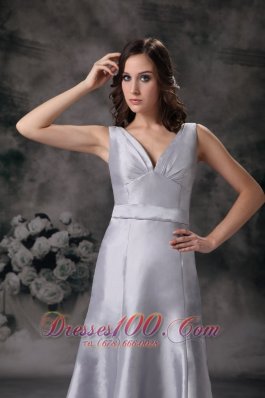 Sheath V-neck Silver Grey Dress for Matron of Honors