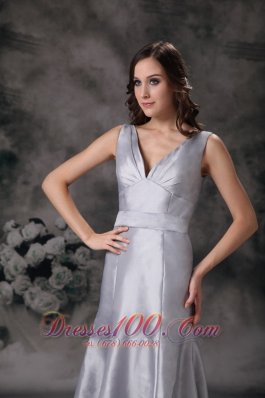 Sheath V-neck Silver Grey Dress for Matron of Honors