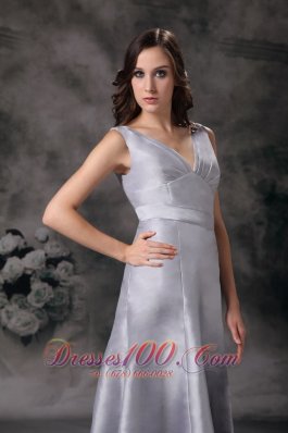 Sheath V-neck Silver Grey Dress for Matron of Honors