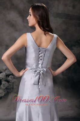 Sheath V-neck Silver Grey Dress for Matron of Honors