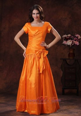 Square Sleeved Orange Mother Of The Bride Dress Bow