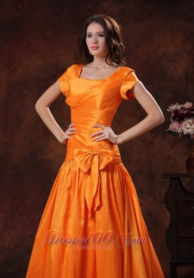 Square Sleeved Orange Mother Of The Bride Dress Bow