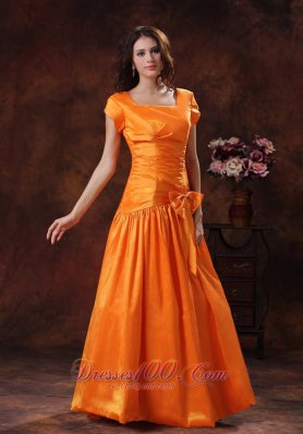 Square Sleeved Orange Mother Of The Bride Dress Bow