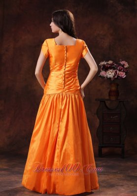 Square Sleeved Orange Mother Of The Bride Dress Bow