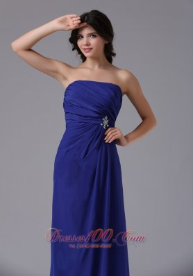 Pleated Clasp Peacock Blue Prom Dress Crystal Strapless