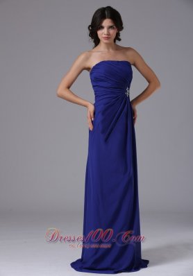 Pleated Clasp Peacock Blue Prom Dress Crystal Strapless