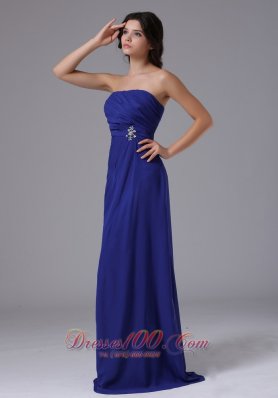 Pleated Clasp Peacock Blue Prom Dress Crystal Strapless