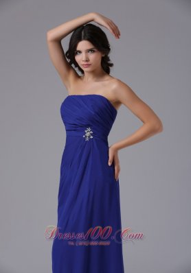 Pleated Clasp Peacock Blue Prom Dress Crystal Strapless