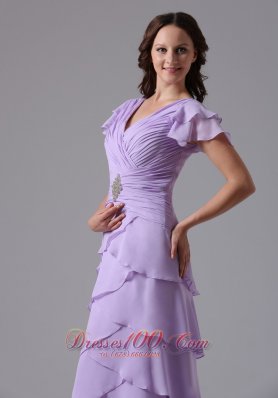 Cross Straps V-neck Lilac Prom Dress Layered Ruch